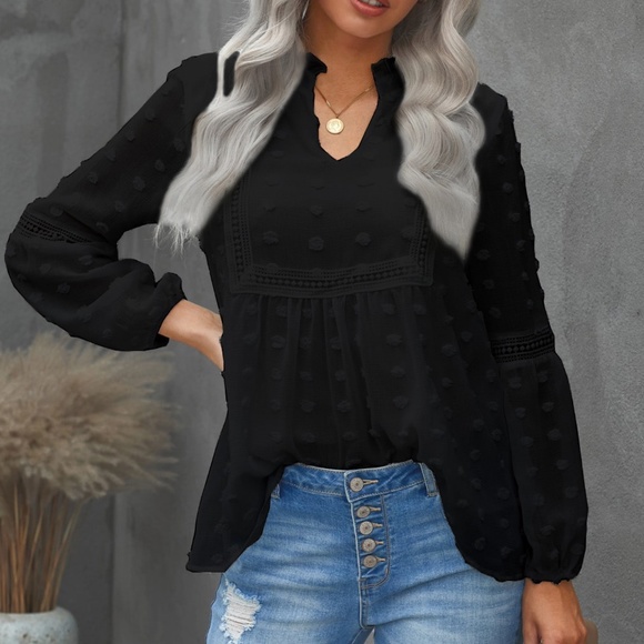 boho v neck swiss dot lace detail blouse Sage - Picture 7 of 10